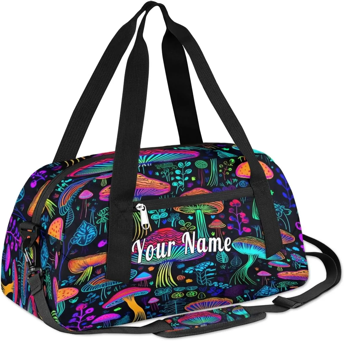 Personalized Kids Duffel Bag Fantasy Colorful Mushroom Pattern,Custom Sport Gym Bag for Boys Girls,WWeekender Overnight Bags Travel Duffel Bag,Customized Kids Gift