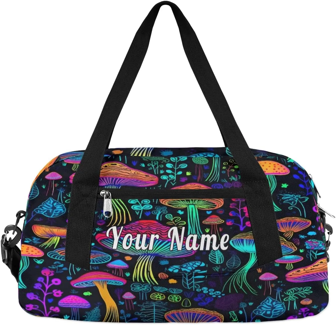 Personalized Kids Duffel Bag Fantasy Colorful Mushroom Pattern,Custom Sport Gym Bag for Boys Girls,WWeekender Overnight Bags Travel Duffel Bag,Customized Kids Gift