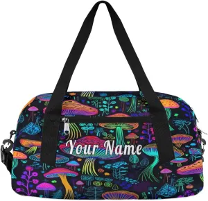 Personalized Kids Duffel Bag Fantasy Colorful Mushroom Pattern,Custom Sport Gym Bag for Boys Girls,WWeekender Overnight Bags Travel Duffel Bag,Customized Kids Gift