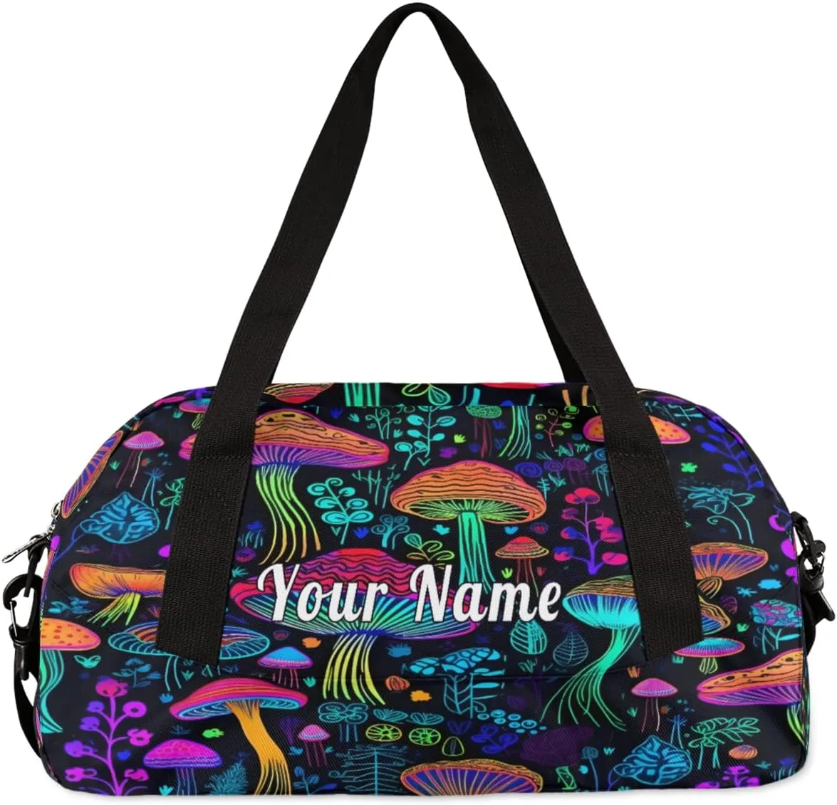 Personalized Kids Duffel Bag Fantasy Colorful Mushroom Pattern,Custom Sport Gym Bag for Boys Girls,WWeekender Overnight Bags Travel Duffel Bag,Customized Kids Gift