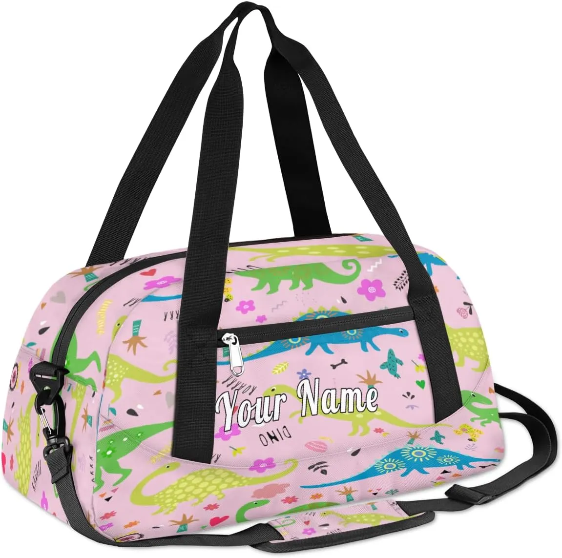 Personalized Kids Duffel Bag Funny Dinosaur Pattern,Custom Sport Gym Bag for Boys Girls,WWeekender Overnight Bags Travel Duffel Bag,Customized Kids Gift