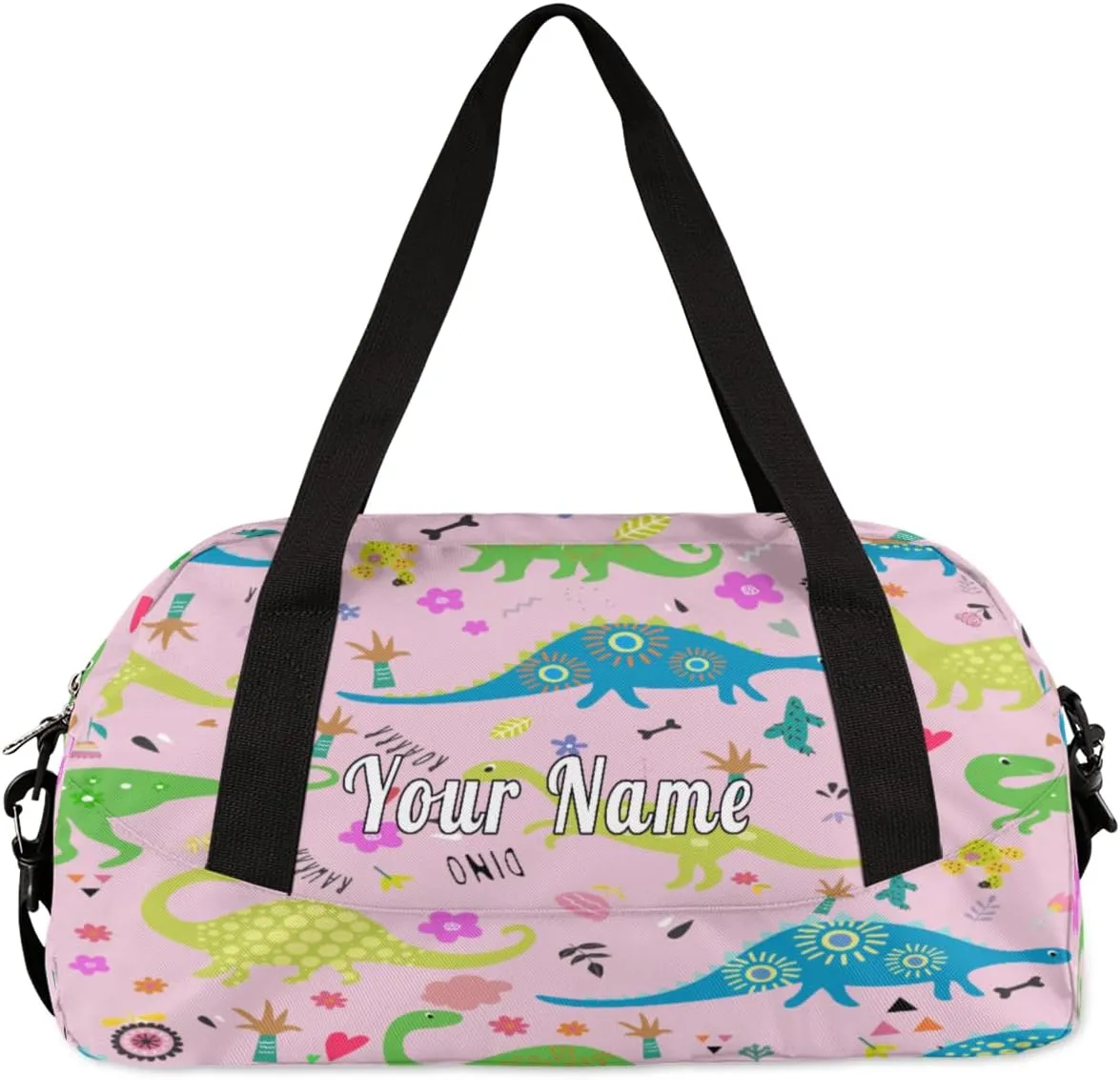 Personalized Kids Duffel Bag Funny Dinosaur Pattern,Custom Sport Gym Bag for Boys Girls,WWeekender Overnight Bags Travel Duffel Bag,Customized Kids Gift