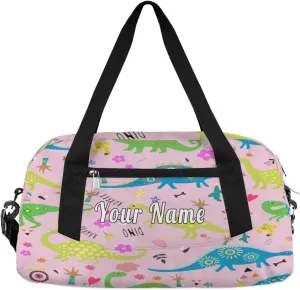 Personalized Kids Duffel Bag Funny Dinosaur Pattern,Custom Sport Gym Bag for Boys Girls,WWeekender Overnight Bags Travel Duffel Bag,Customized Kids Gift