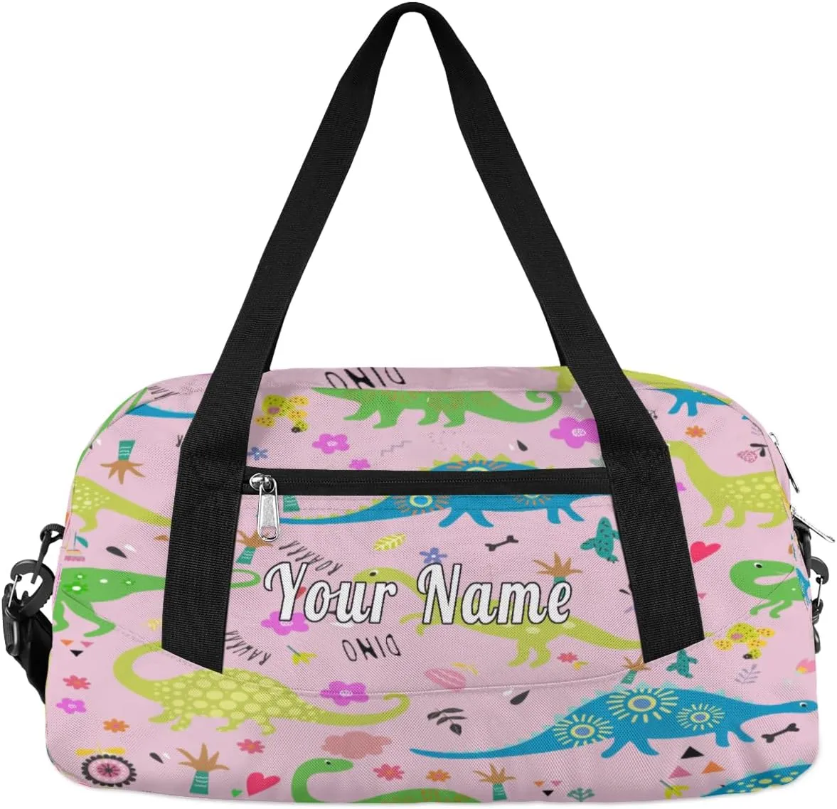 Personalized Kids Duffel Bag Funny Dinosaur Pattern,Custom Sport Gym Bag for Boys Girls,WWeekender Overnight Bags Travel Duffel Bag,Customized Kids Gift