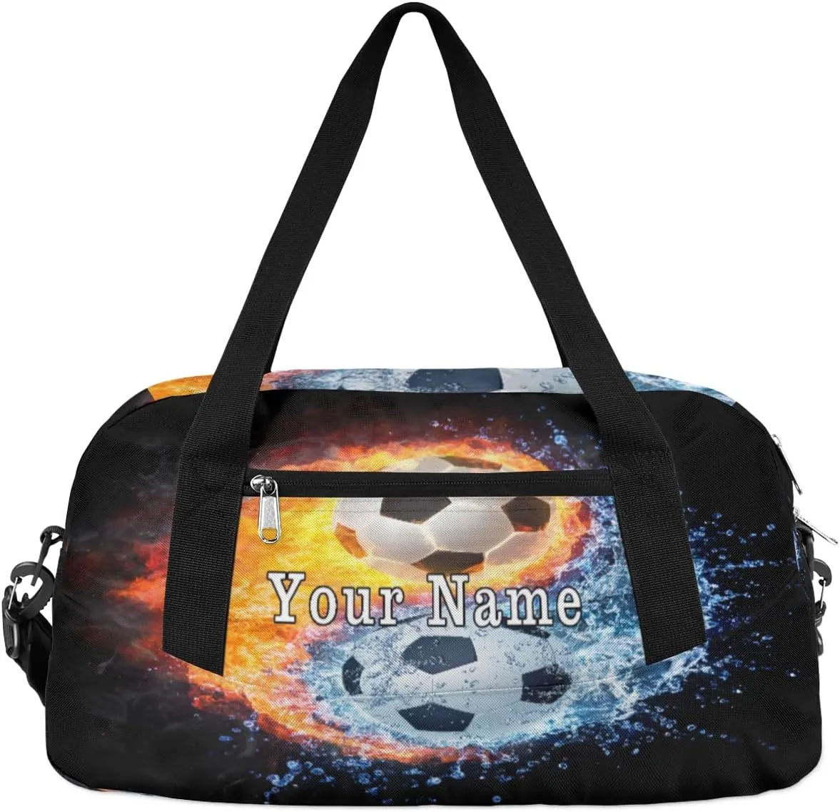 Personalized Kids Duffel Bag Ice Fire Football Soccer,Custom Sport Gym Bag for Boys Girls,WWeekender Overnight Bags Travel Duffel Bag,Customized Kids Gift