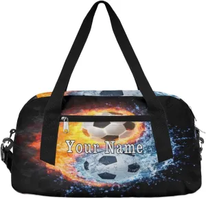 Personalized Kids Duffel Bag Ice Fire Football Soccer,Custom Sport Gym Bag for Boys Girls,WWeekender Overnight Bags Travel Duffel Bag,Customized Kids Gift