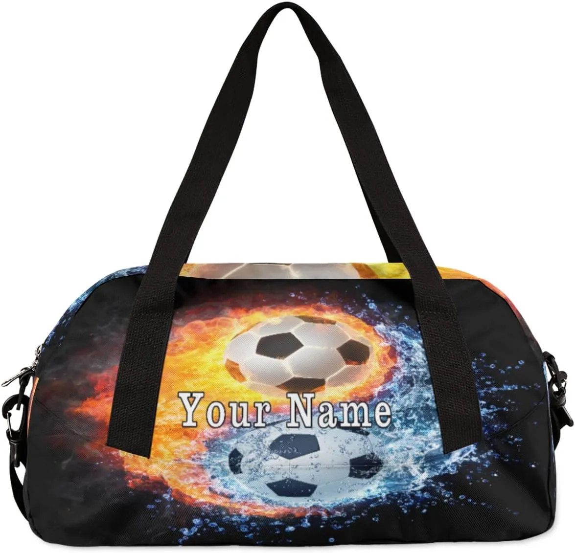 Personalized Kids Duffel Bag Ice Fire Football Soccer,Custom Sport Gym Bag for Boys Girls,WWeekender Overnight Bags Travel Duffel Bag,Customized Kids Gift