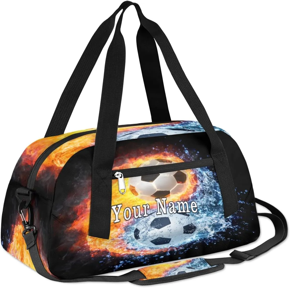 Personalized Kids Duffel Bag Ice Fire Football Soccer,Custom Sport Gym Bag for Boys Girls,WWeekender Overnight Bags Travel Duffel Bag,Customized Kids Gift