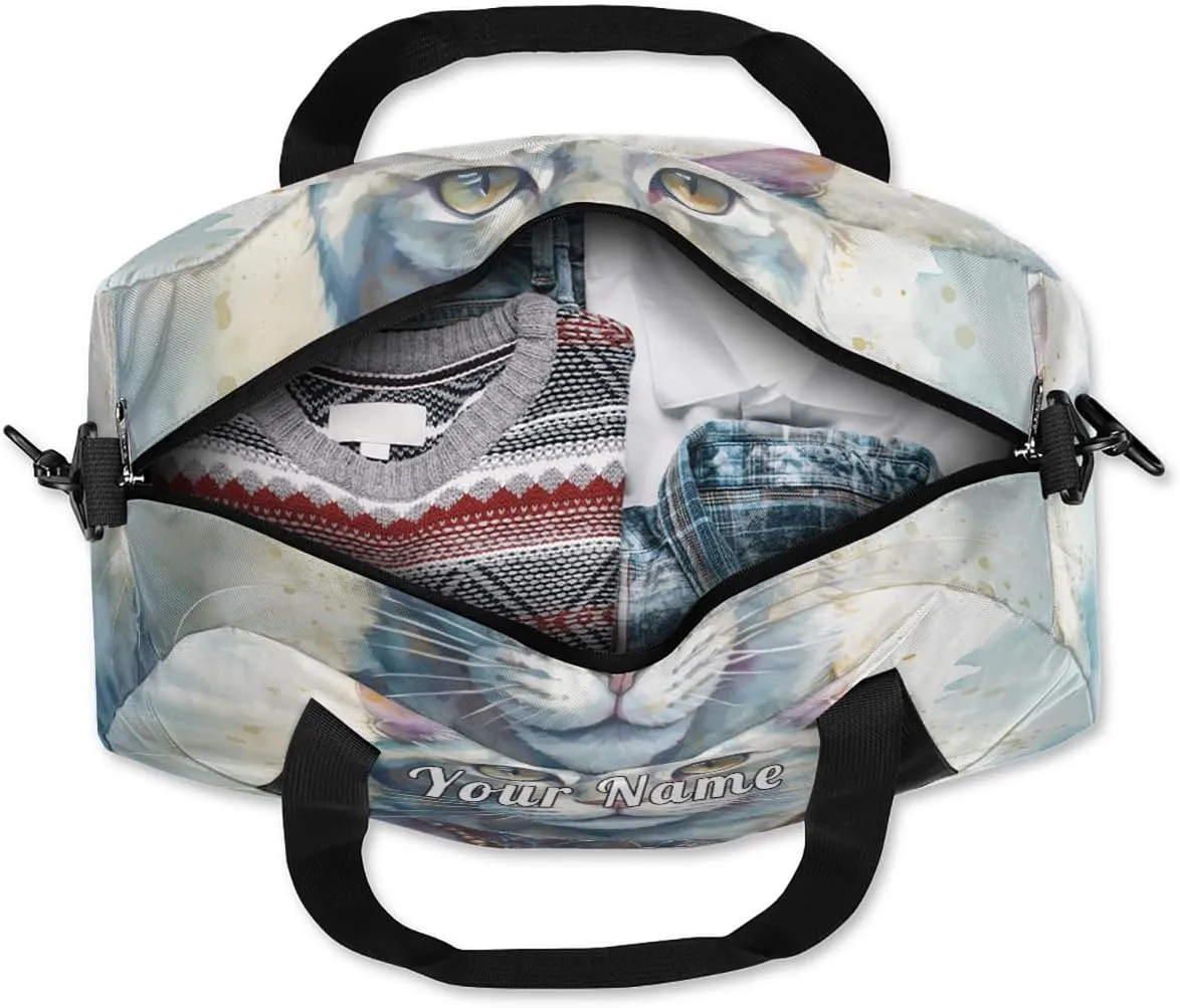 Personalized Kids Duffel Bag Watercolor Animal Cat,Custom Sport Gym Bag for Boys Girls,WWeekender Overnight Bags Travel Duffel Bag,Customized Kids Gift
