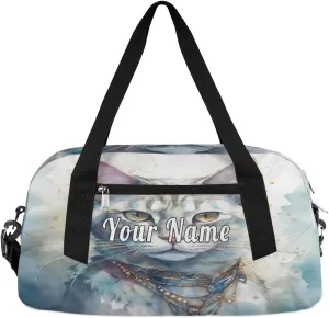 Personalized Kids Duffel Bag Watercolor Animal Cat,Custom Sport Gym Bag for Boys Girls,WWeekender Overnight Bags Travel Duffel Bag,Customized Kids Gift