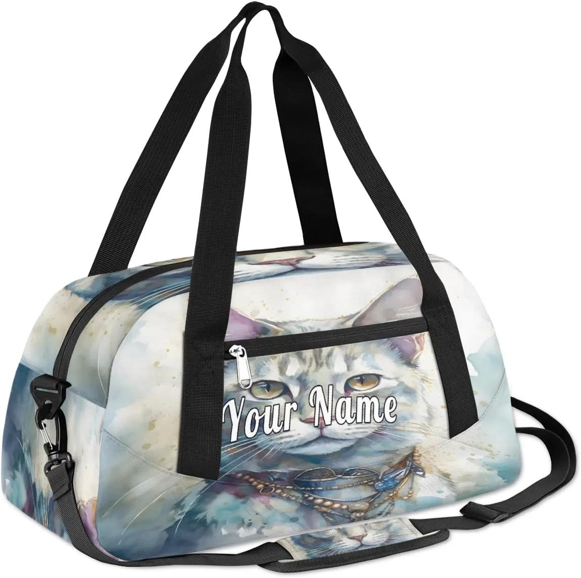 Personalized Kids Duffel Bag Watercolor Animal Cat,Custom Sport Gym Bag for Boys Girls,WWeekender Overnight Bags Travel Duffel Bag,Customized Kids Gift