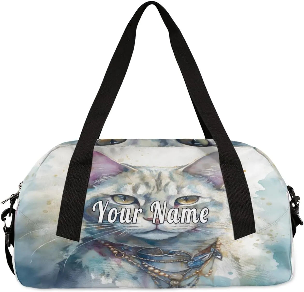 Personalized Kids Duffel Bag Watercolor Animal Cat,Custom Sport Gym Bag for Boys Girls,WWeekender Overnight Bags Travel Duffel Bag,Customized Kids Gift