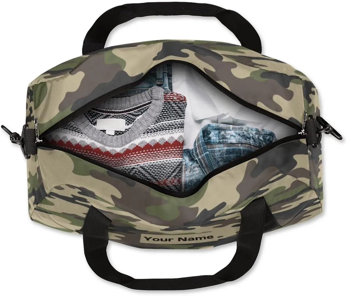 Personalized Sports Duffel Bag for Kids, Custom Dance Bag Gym Bag for Girls, Weekender Bags Travel Duffle Bag for Boys, Classic Camo Print Themed