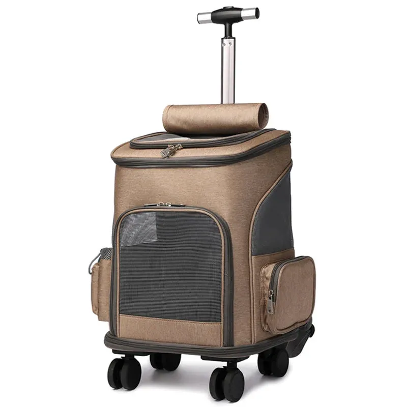 Pet Travel Carrier Backpack with Removable Rolling Wheels