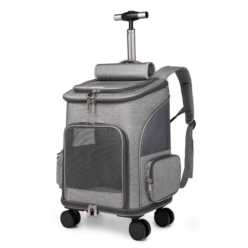 Pet Travel Carrier Backpack with Removable Rolling Wheels
