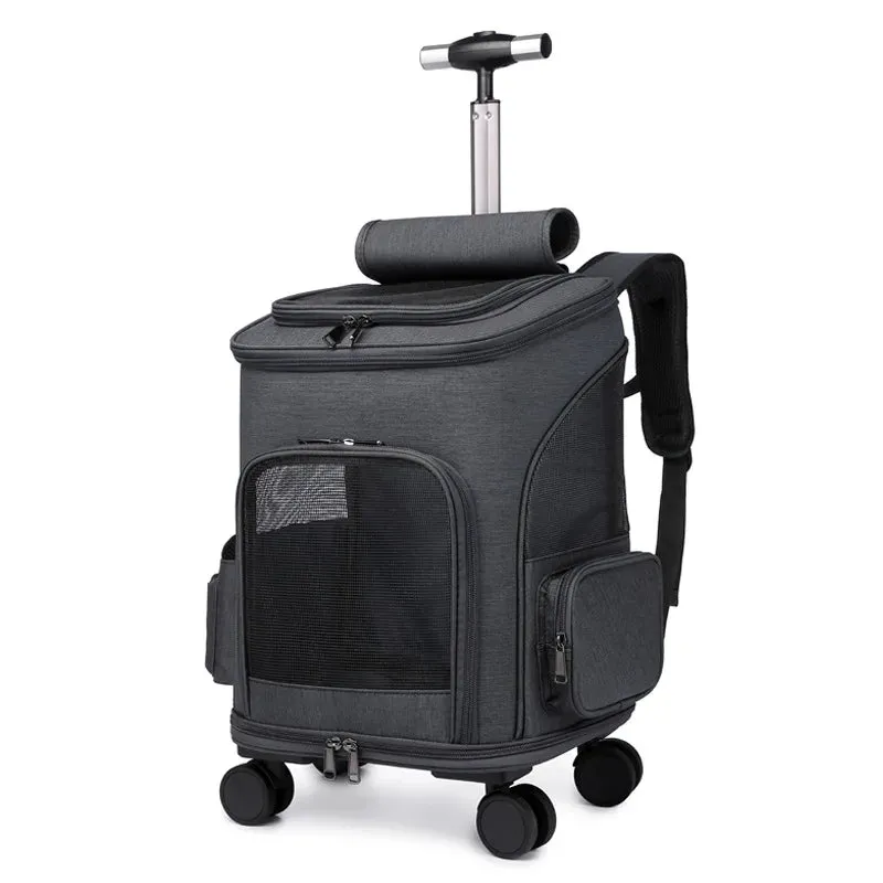 Pet Travel Carrier Backpack with Removable Rolling Wheels