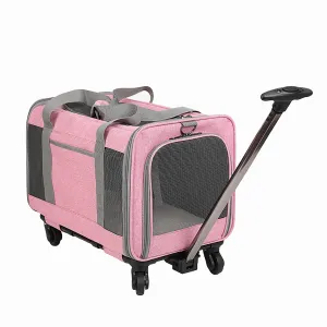 Pet Trolley Suitcase, Wheeled Carry Bag with Removable Wheels, Travel Bag for Small and Medium Dogs and Cats, Foldable and Breathable