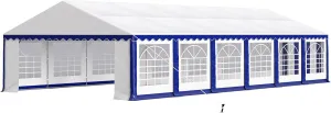 PHI VILLA 40 ft. x 20 ft. Large Outdoor Canopy Wedding Party Tent with Removable Side Walls & 7 Storage Bags, White with Blue Stripes