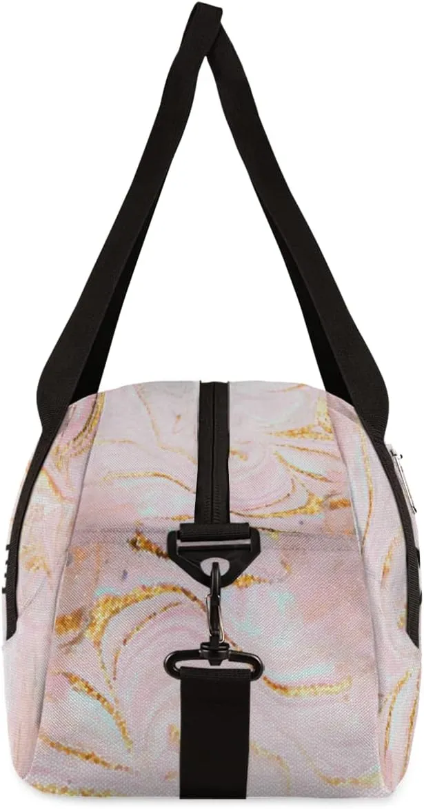Pink Marble Texture Personalized Kids Duffel Bag for Girls Boys, Marble Debris Custom Name Dance Bag Overnight Small Duffel Bag Carry On Weekend Sports Travel Bag for School Practice Gymnastics Ballet