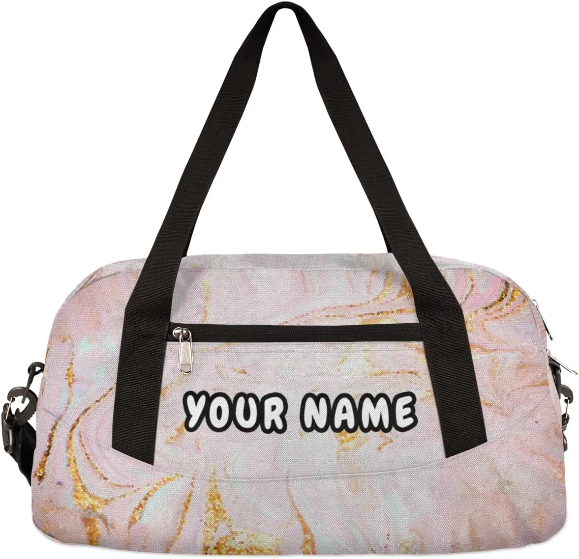 Pink Marble Texture Personalized Kids Duffel Bag for Girls Boys, Marble Debris Custom Name Dance Bag Overnight Small Duffel Bag Carry On Weekend Sports Travel Bag for School Practice Gymnastics Ballet