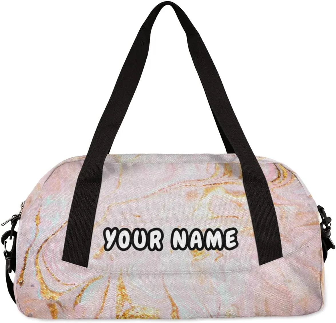 Pink Marble Texture Personalized Kids Duffel Bag for Girls Boys, Marble Debris Custom Name Dance Bag Overnight Small Duffel Bag Carry On Weekend Sports Travel Bag for School Practice Gymnastics Ballet