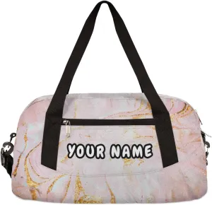 Pink Marble Texture Personalized Kids Duffel Bag for Girls Boys, Marble Debris Custom Name Dance Bag Overnight Small Duffel Bag Carry On Weekend Sports Travel Bag for School Practice Gymnastics Ballet
