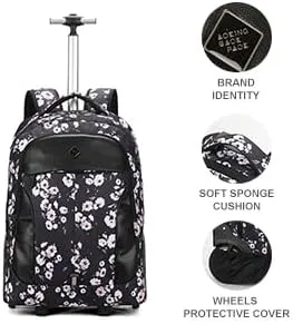 PINKSHE'S Rolling Backpack,Backpack with Wheels for Business,Wheeled Backpack Waterproof Travel Commuter for Adults,Fit 17inch Laptop (Floral, 20inch)