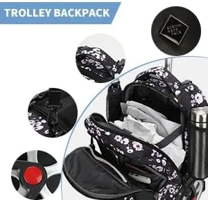PINKSHE'S Rolling Backpack,Backpack with Wheels for Business,Wheeled Backpack Waterproof Travel Commuter for Adults,Fit 17inch Laptop (Floral, 20inch)
