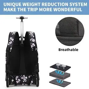 PINKSHE'S Rolling Backpack,Backpack with Wheels for Business,Wheeled Backpack Waterproof Travel Commuter for Adults,Fit 17inch Laptop (Floral, 20inch)