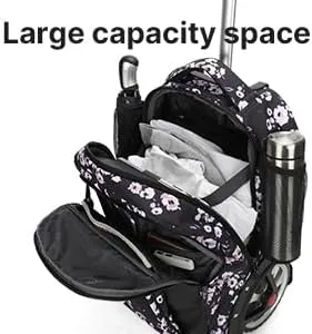 PINKSHE'S Rolling Backpack,Backpack with Wheels for Business,Wheeled Backpack Waterproof Travel Commuter for Adults,Fit 17inch Laptop (Floral, 20inch)