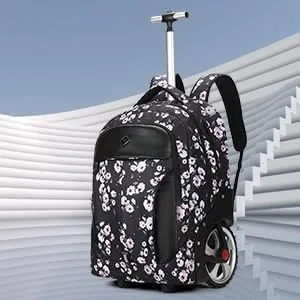 PINKSHE'S Rolling Backpack,Backpack with Wheels for Business,Wheeled Backpack Waterproof Travel Commuter for Adults,Fit 17inch Laptop (Floral, 20inch)