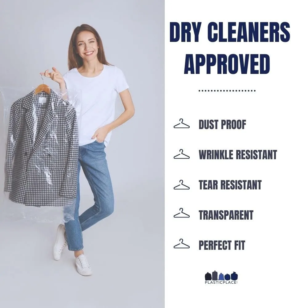 Plasticplace 0.65 Mil Garment Dry Cleaners Plastic Pants Bag, 21” x 7” x 30”, Clear, 577 Count