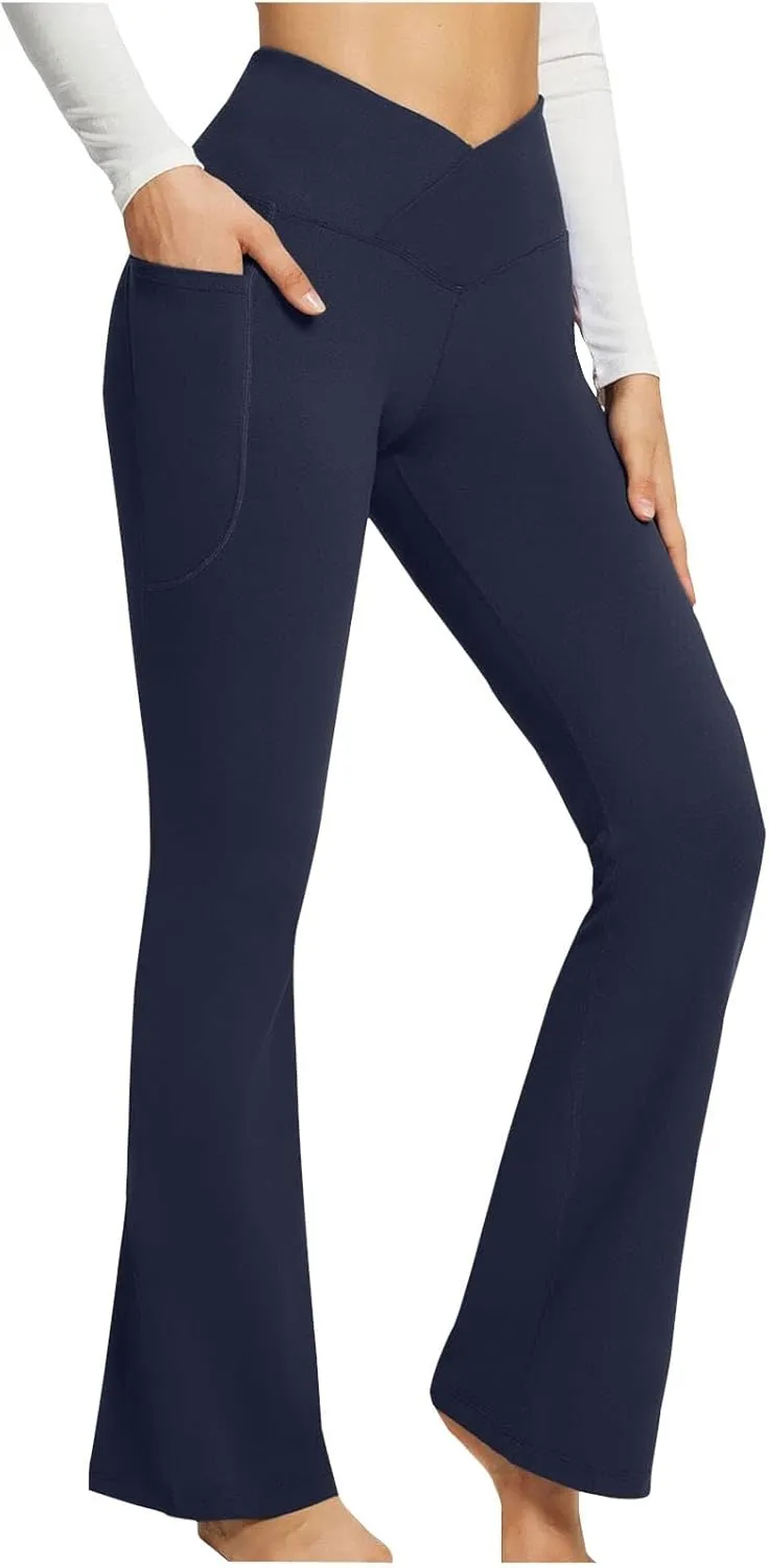 Plus Size Womens Yoga Pants Flare Leg Elastic High Waist Stretch Bootcuts Seamless Workout Bell Bottoms Leggings