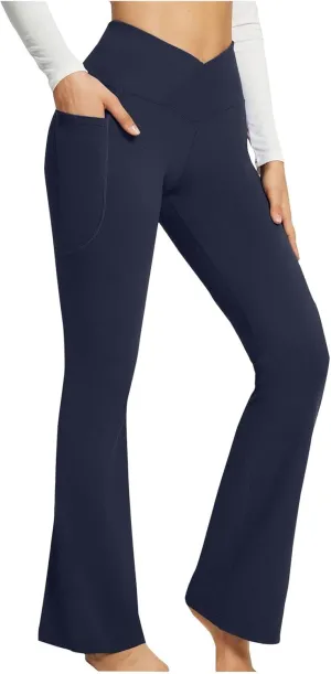 Plus Size Womens Yoga Pants Flare Leg Elastic High Waist Stretch Bootcuts Seamless Workout Bell Bottoms Leggings