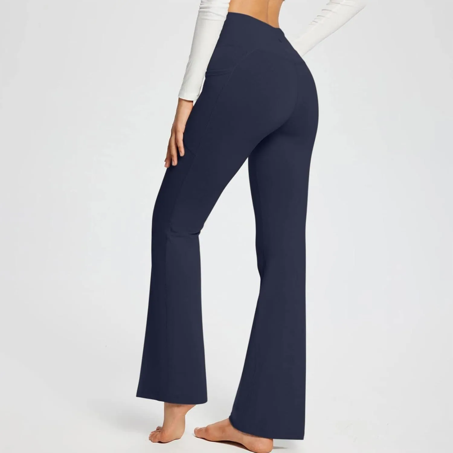 Plus Size Womens Yoga Pants Flare Leg Elastic High Waist Stretch Bootcuts Seamless Workout Bell Bottoms Leggings