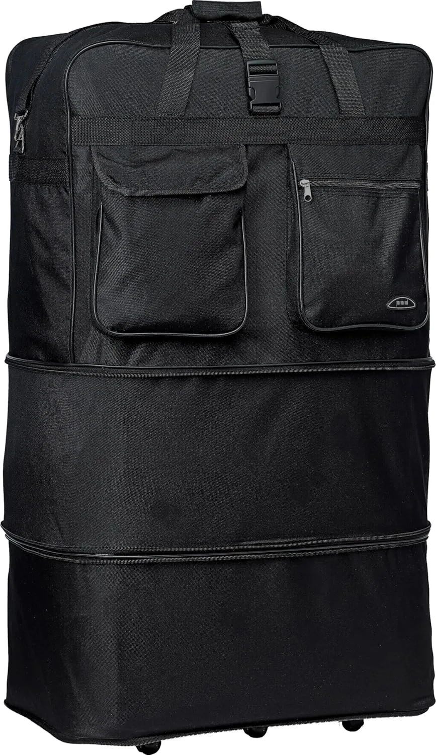 Pod 30" / 36" / 40" Expandable Rolling Wheeled Duffle bag Spinner Luggage suitcase (Black, 40-inch)