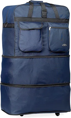 Pod 30" / 36" / 40" Expandable Rolling Wheeled Duffle bag Spinner Luggage suitcase (Navy Blue, 36-inch)