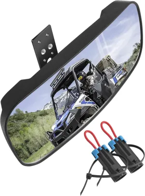 Polaris Ranger Rear View Mirror, HD Center Rear View Mirror for Polaris Ranger 500 570 900 XP 1000XP Crew 2017-2023 on the Factory Drop Down Mounting Tab (with 2pcs of Belt Bypass)