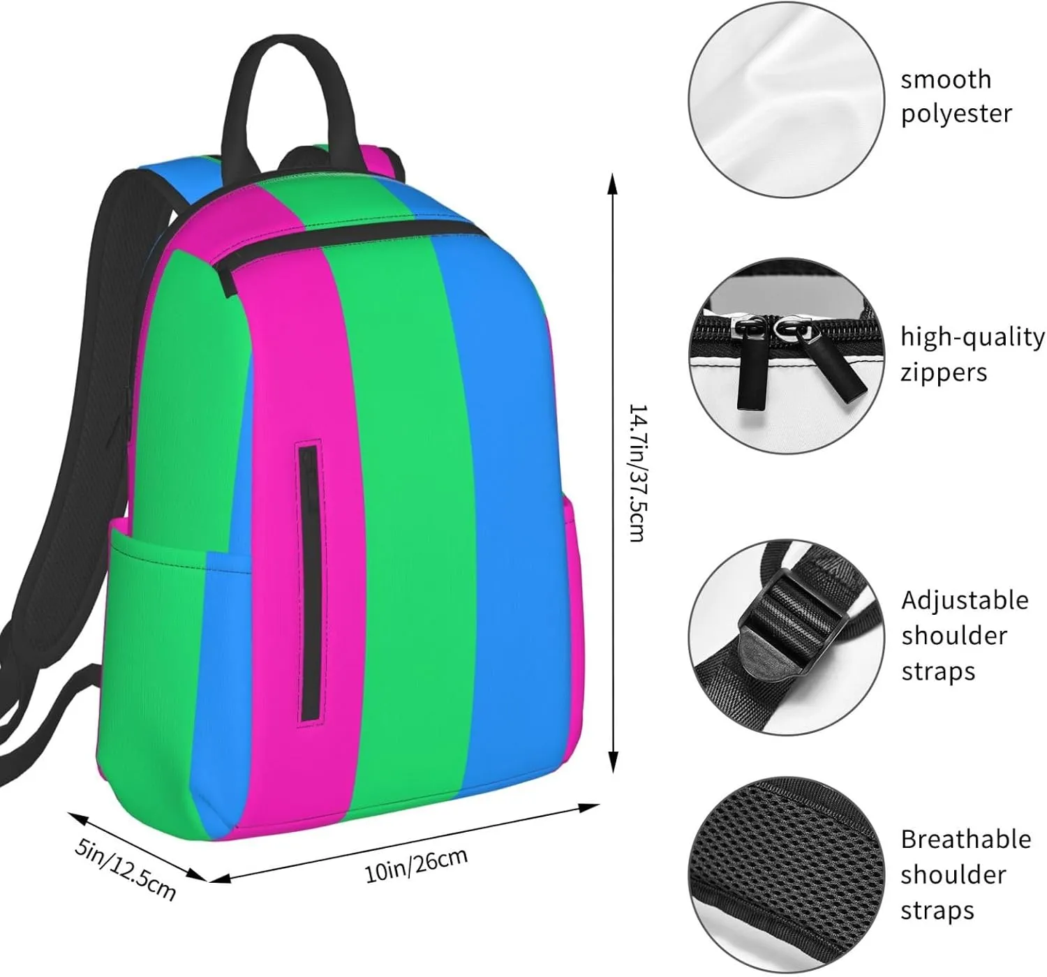 Polysexual Pride Flag Travel Laptop Backpack Casual Backpacks Double Shoulder Daypack Notebook Rucksack Work Bags Sports Bag for Hiking Camping Beach