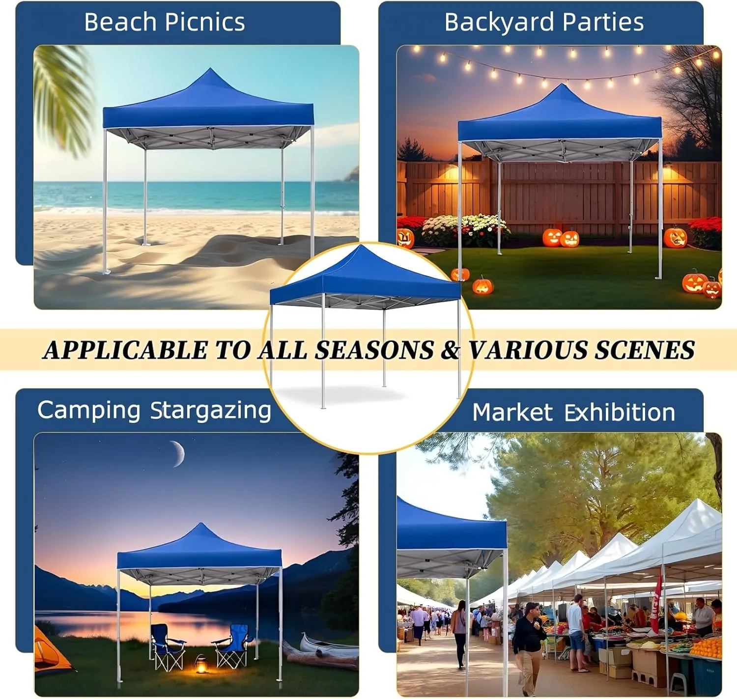 Pop Up Canopy Tent 10 x 10 FT,Instant Setup in 60 Seconds,Windproof Waterproof,Sun Shelter for Beach,Camping,Backyard,Outdoor Events(Portable with Carry Bag) Blue 6.6 * 6.6