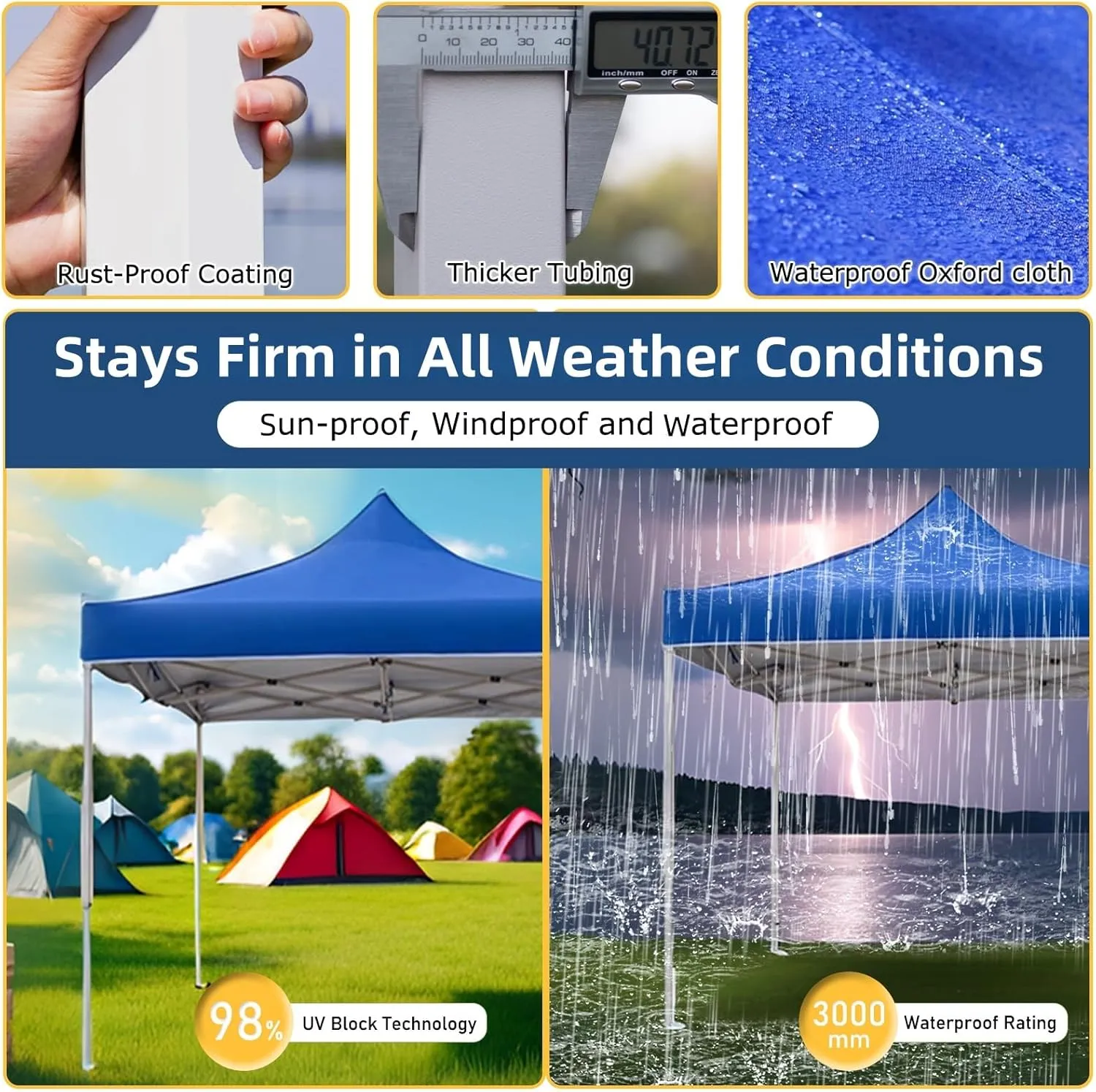 Pop Up Canopy Tent 10 x 10 FT,Instant Setup in 60 Seconds,Windproof Waterproof,Sun Shelter for Beach,Camping,Backyard,Outdoor Events(Portable with Carry Bag) Blue 6.6 * 6.6