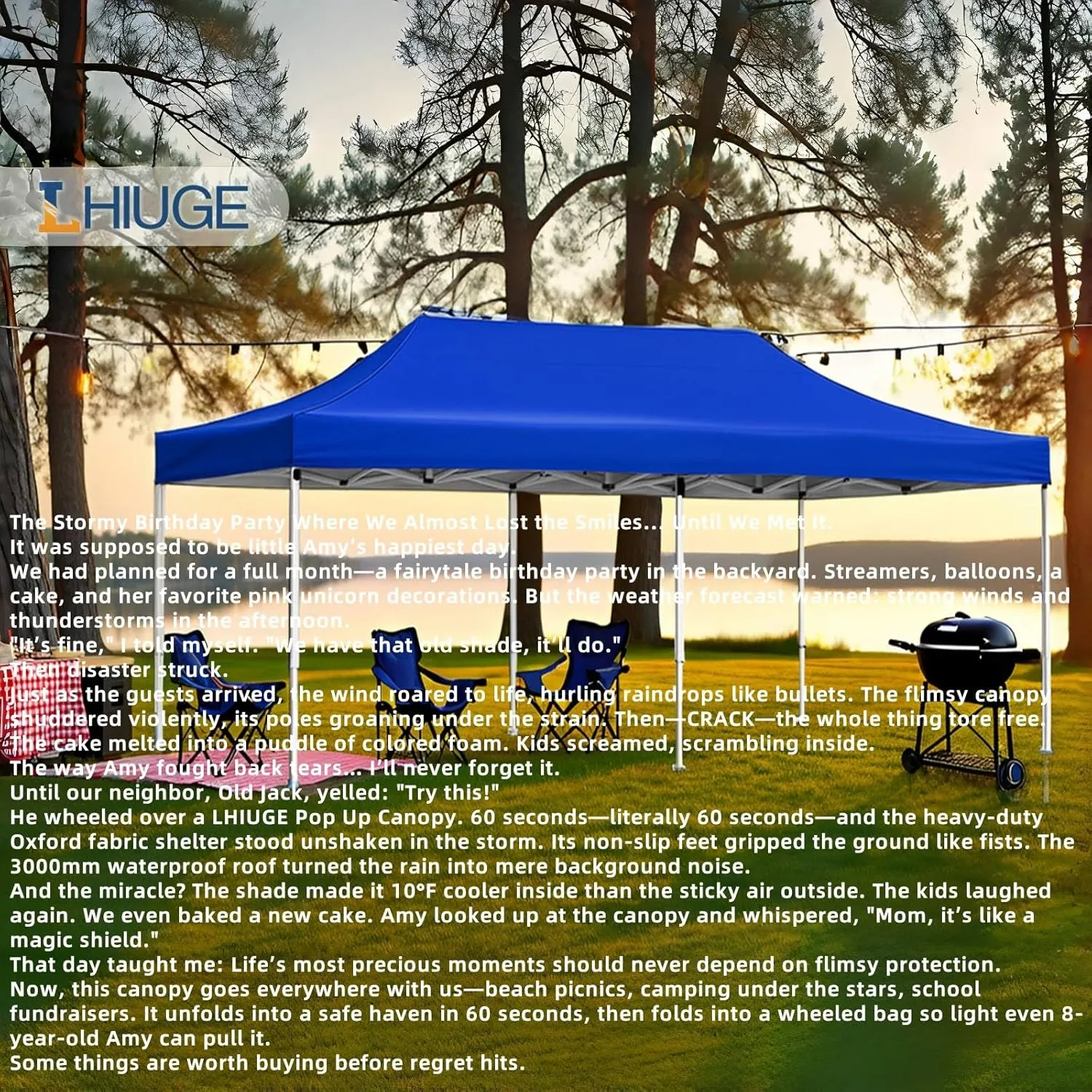 Pop Up Canopy Tent 10 x 10 FT,Instant Setup in 60 Seconds,Windproof Waterproof,Sun Shelter for Beach,Camping,Backyard,Outdoor Events(Portable with Carry Bag) Blue 6.6 * 6.6