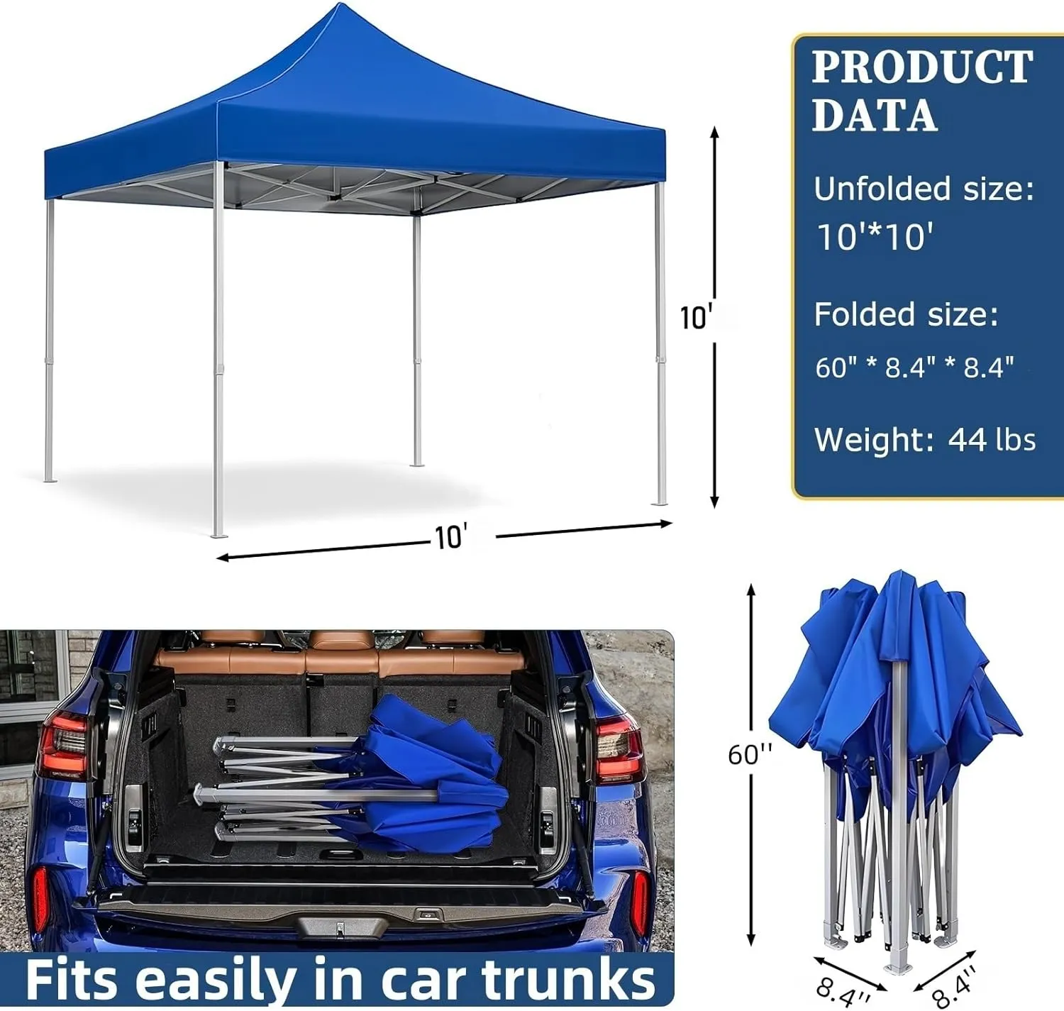 Pop Up Canopy Tent 10 x 10 FT,Instant Setup in 60 Seconds,Windproof Waterproof,Sun Shelter for Beach,Camping,Backyard,Outdoor Events(Portable with Carry Bag) Blue 6.6 * 6.6