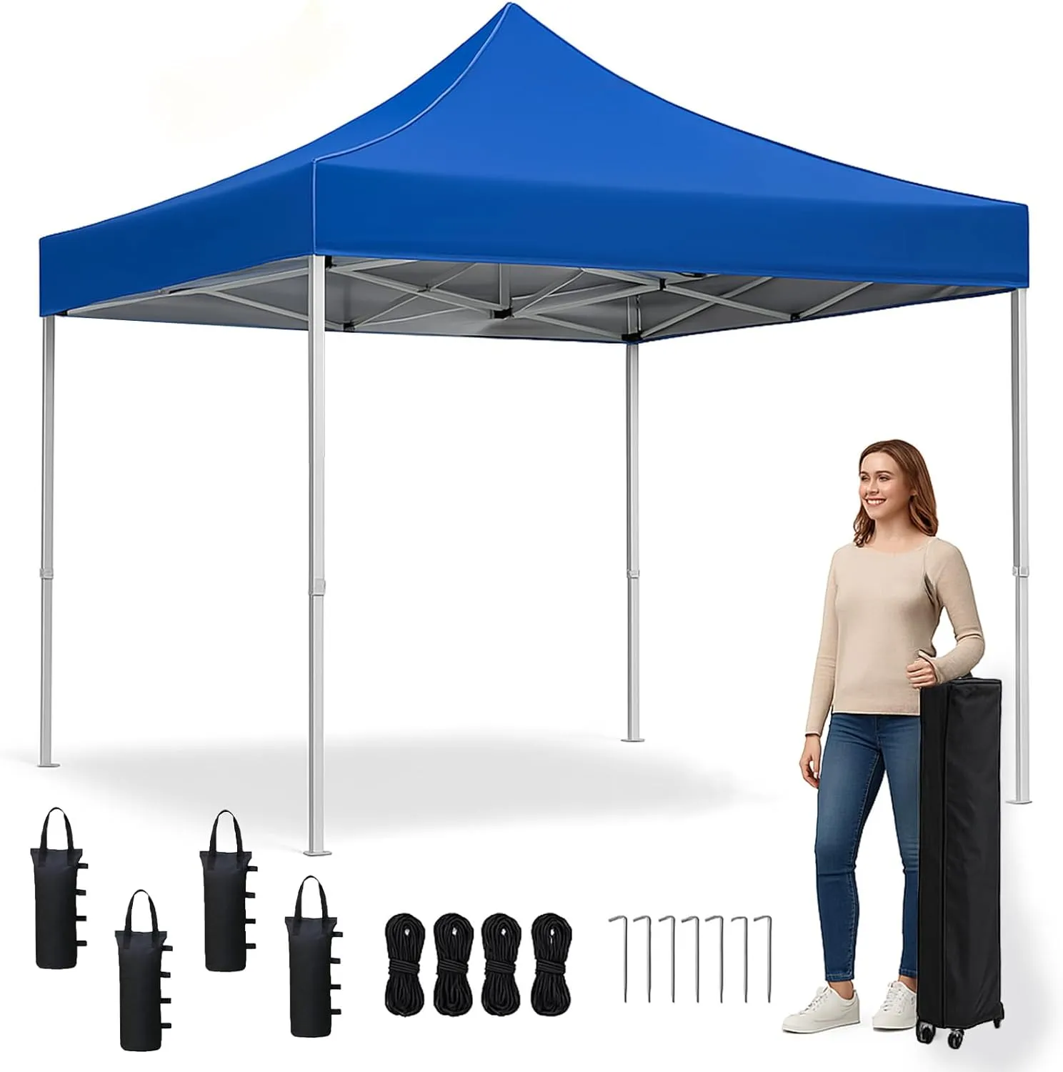 Pop Up Canopy Tent 10 x 10 FT,Instant Setup in 60 Seconds,Windproof Waterproof,Sun Shelter for Beach,Camping,Backyard,Outdoor Events(Portable with Carry Bag) Blue 6.6 * 6.6