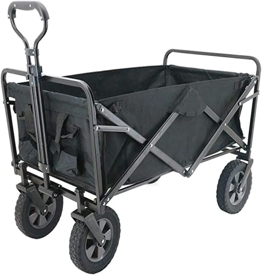 Portable Camping Cart,4 Wheeled Collapsible Festival Trolley,Folding Camping Cart with Lining,90kg Capacity Black