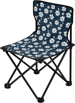Portable Camping Chairs Flowers Floral White Blue Lightweight Folding Chair for Camping, Beach, Picnic, Travel and Sports with Carry Bag 20850179