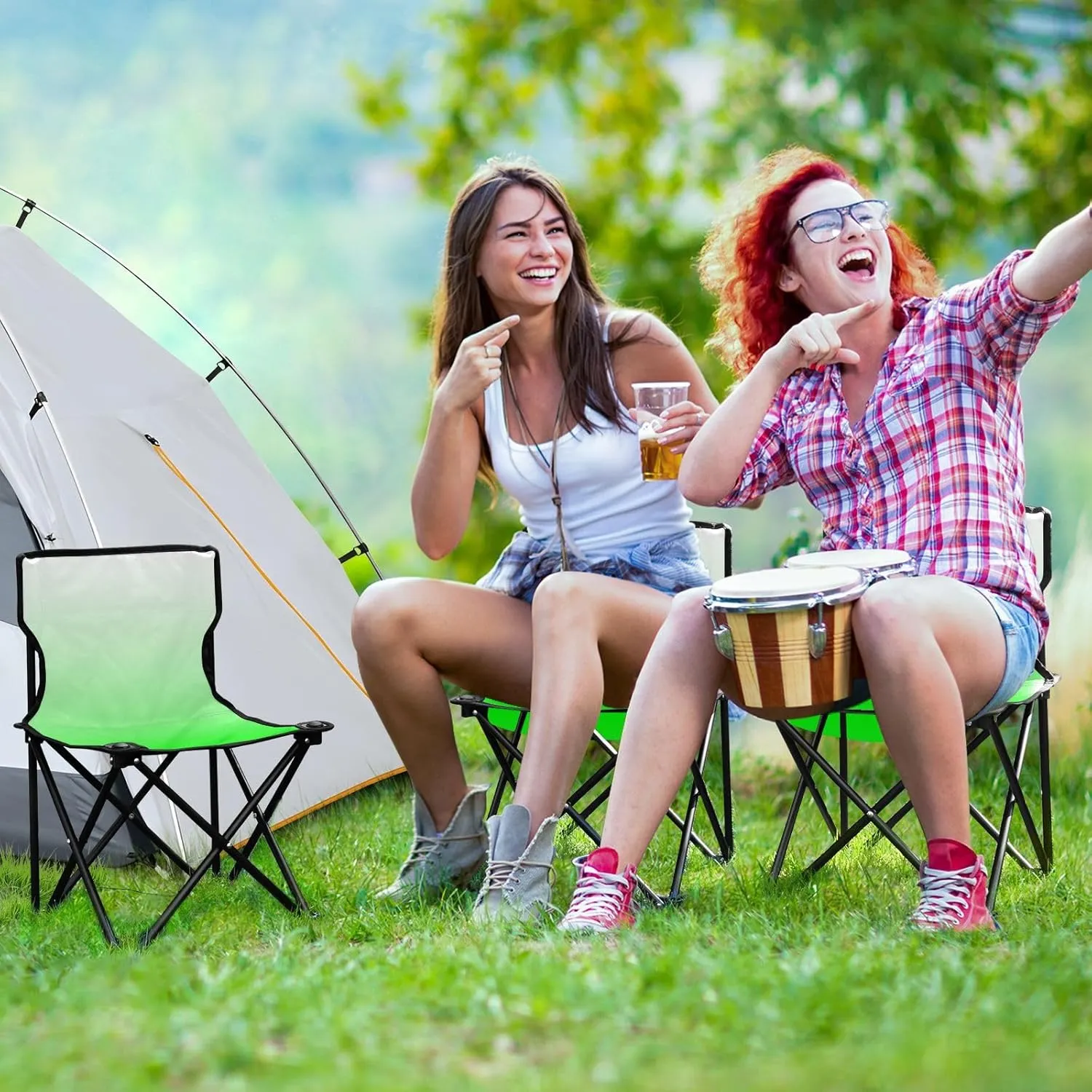 Portable Camping Chairs Green Lightweight Folding Chair for Camping, Beach, Picnic, Travel and Sports with Carry Bag 20803-1