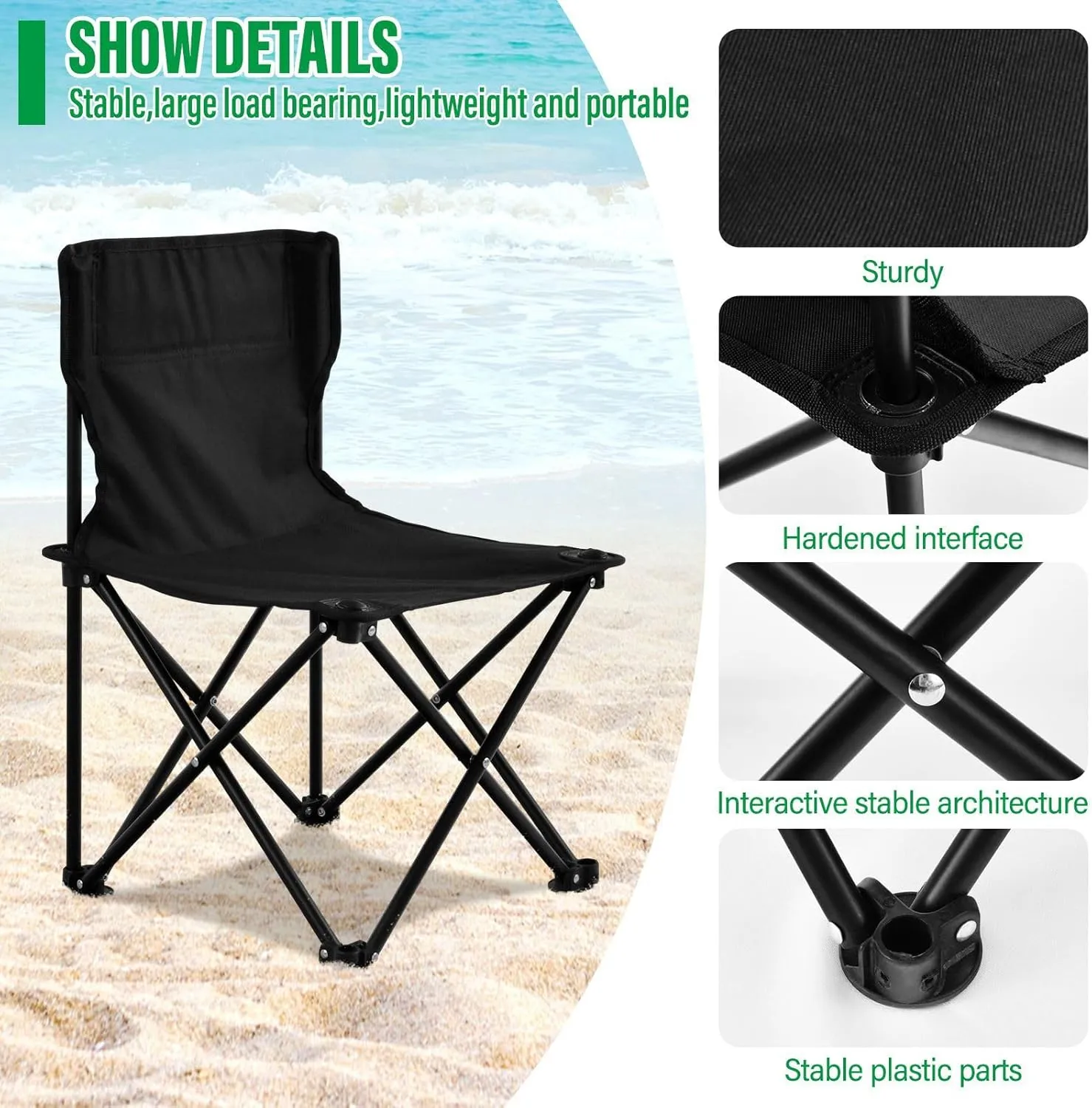 Portable Camping Chairs Green Lightweight Folding Chair for Camping, Beach, Picnic, Travel and Sports with Carry Bag 20803-1