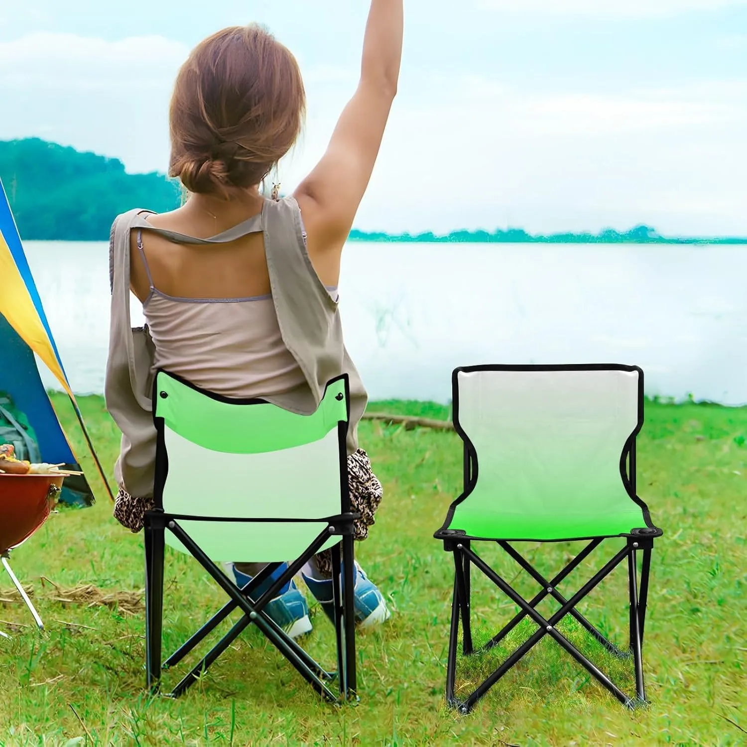 Portable Camping Chairs Green Lightweight Folding Chair for Camping, Beach, Picnic, Travel and Sports with Carry Bag 20803-1