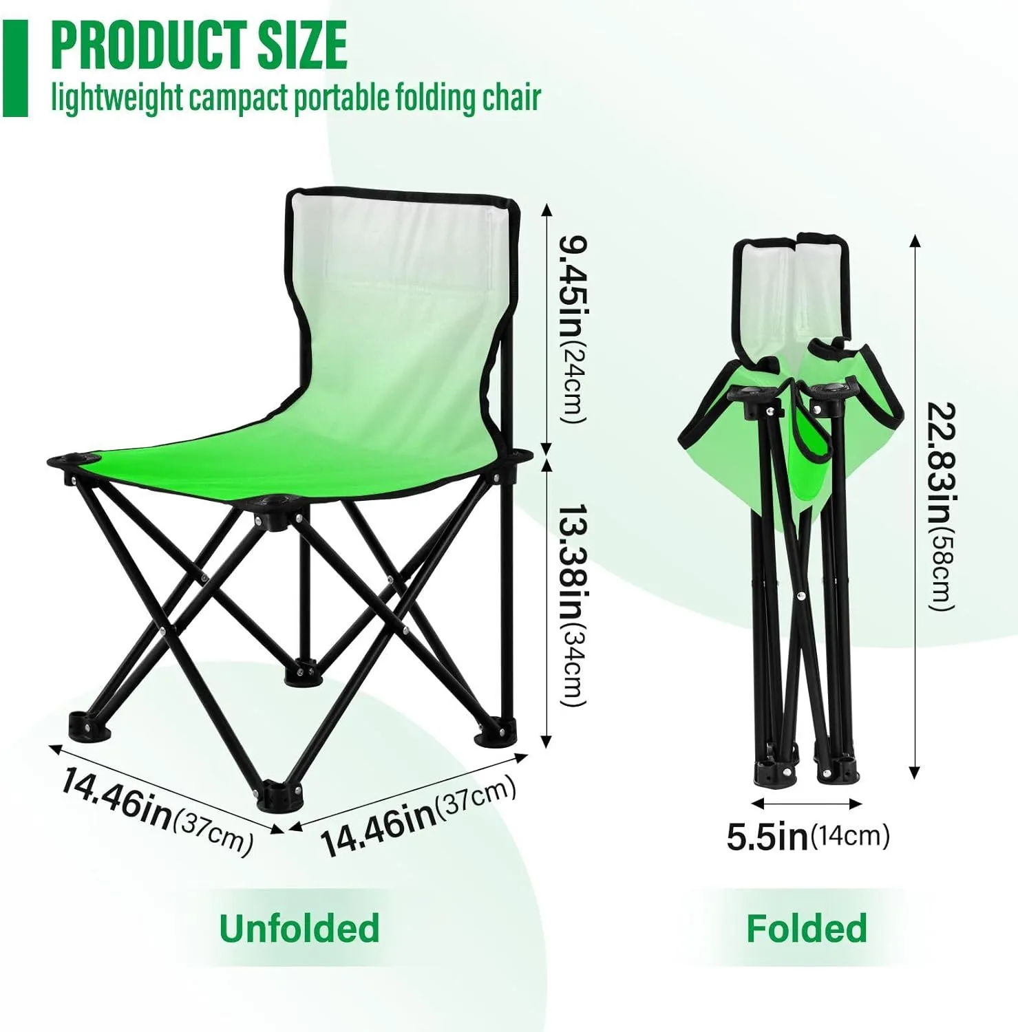 Portable Camping Chairs Green Lightweight Folding Chair for Camping, Beach, Picnic, Travel and Sports with Carry Bag 20803-1